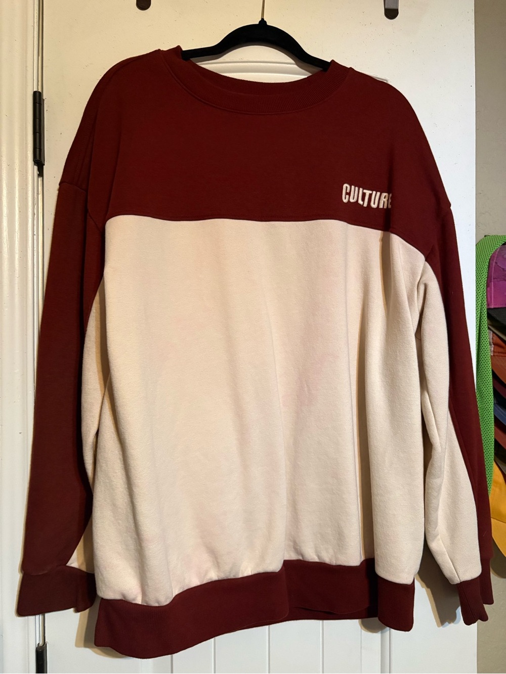 Colorblock Crewneck Sweater - Maroon and Cream